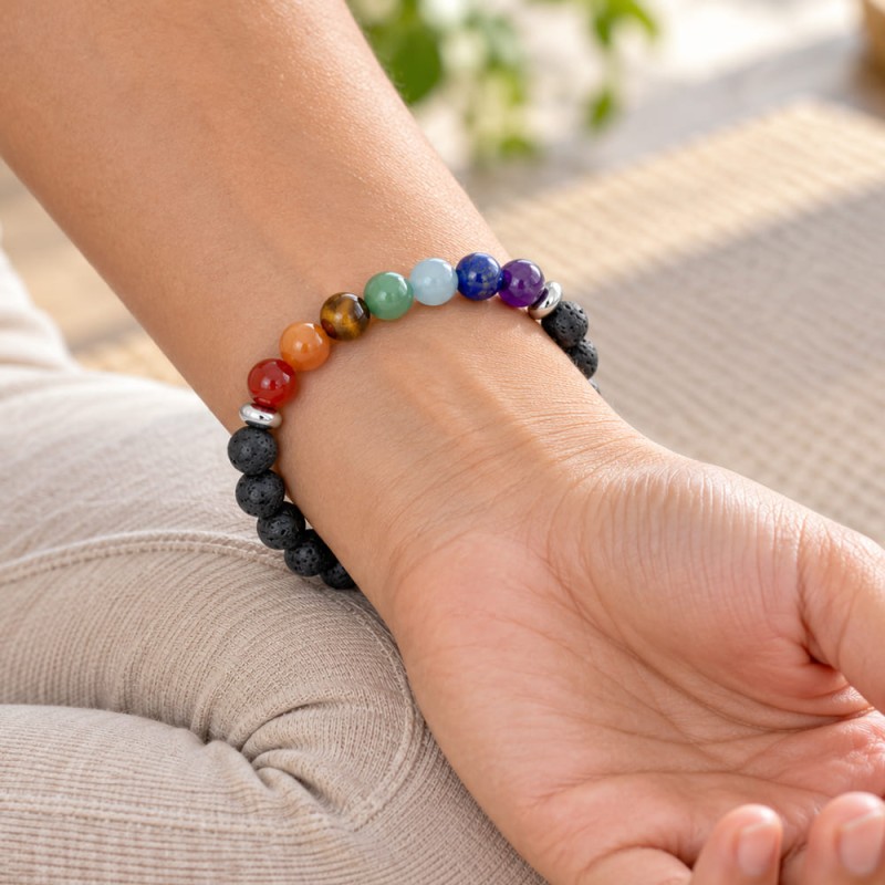 Bracelet 7 chakras pierre de lave diffuseur à acheter
