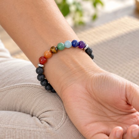 Bracelet 7 chakras pierre de lave diffuseur à acheter