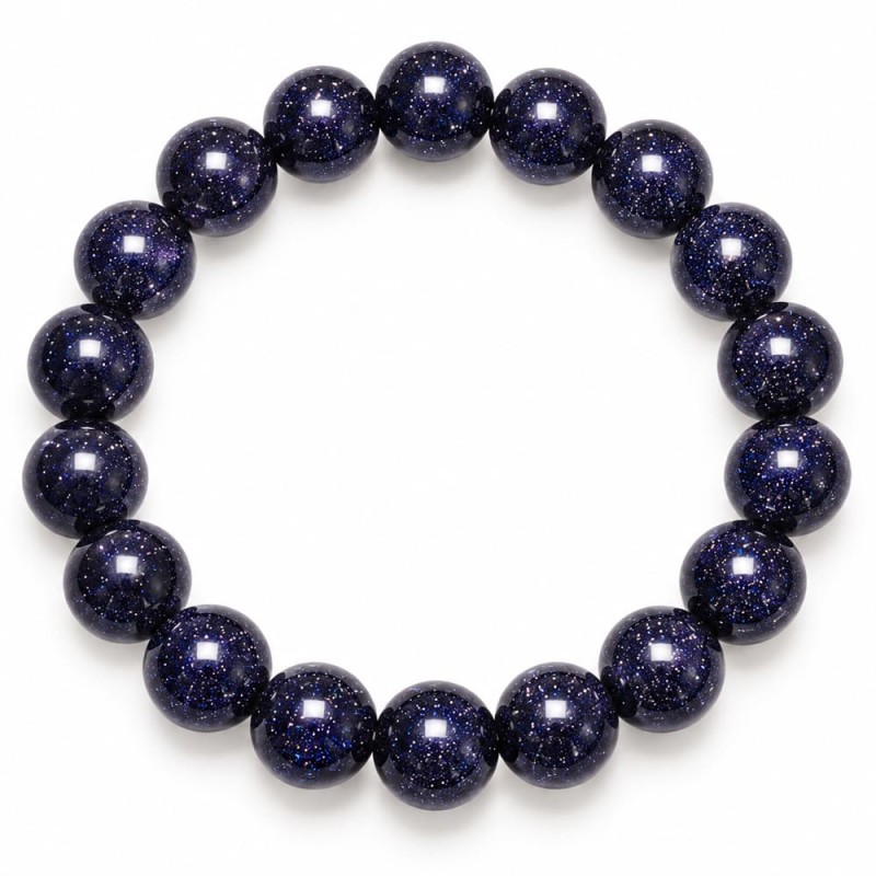 Bracelet en perles de pierre de soleil bleue nuit parsemées de paillettes scintillantes