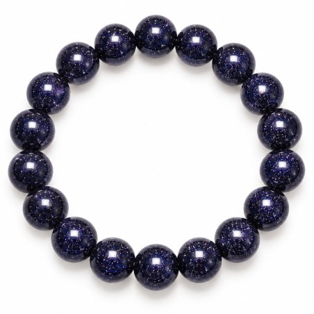 Bracelet en perles de pierre de soleil bleue nuit parsemées de paillettes scintillantes