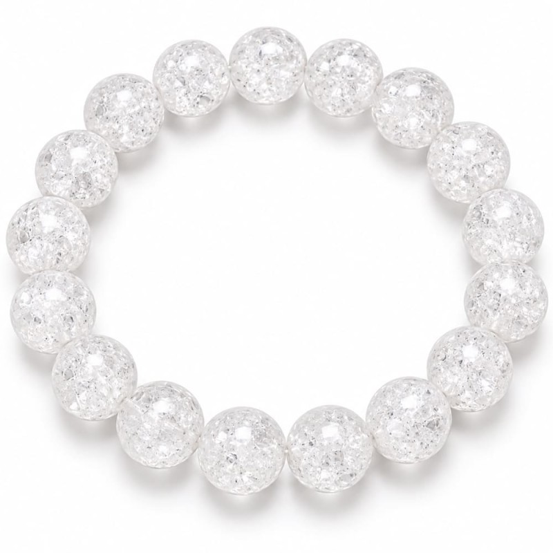 Bracelet en perles de cristal de roche craquelé transparentes aux reflets givrés