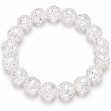 Bracelet en perles de cristal de roche craquelé transparentes aux reflets givrés