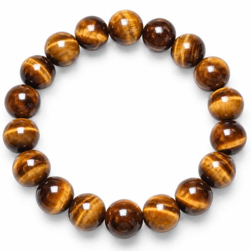 Bracelet en perles d'œil de tigre aux bandes brunes et dorées chatoyantes