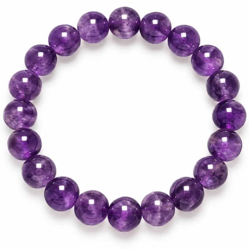 Bracelet en perles d'améthyste aux nuances violettes allant du lilas au prune