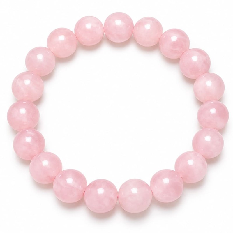 Bracelet en perles de quartz rose poudré et translucide