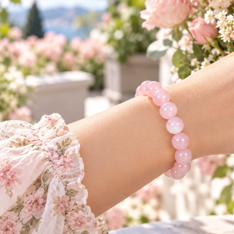 Bracelet quartz rose naturel, idée cadeau à faire livrer