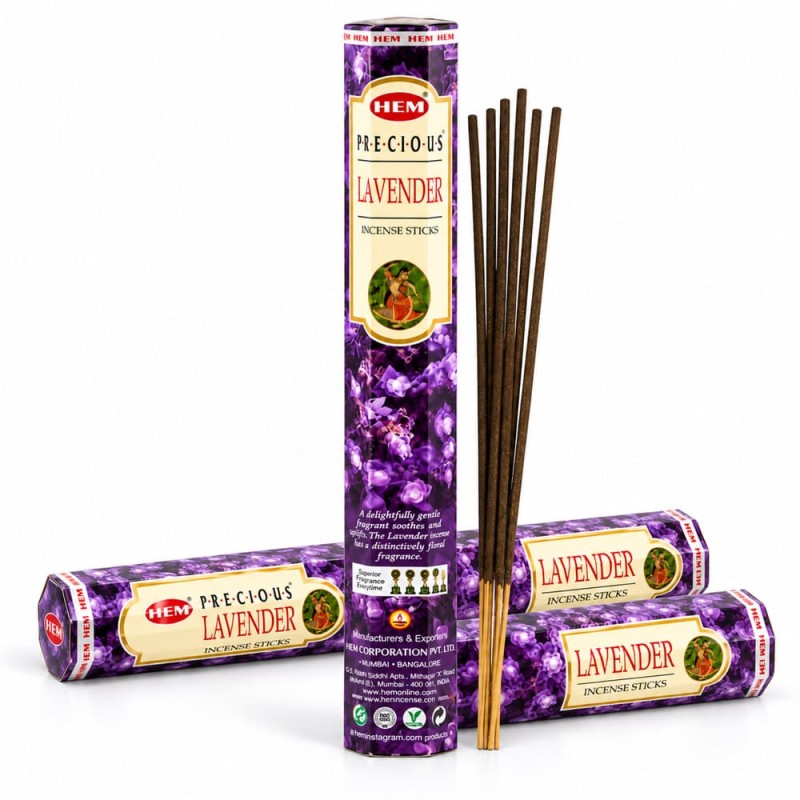 Lot de 3 boîtes hexagonales d'encens HEM Precious Lavender à la lavande