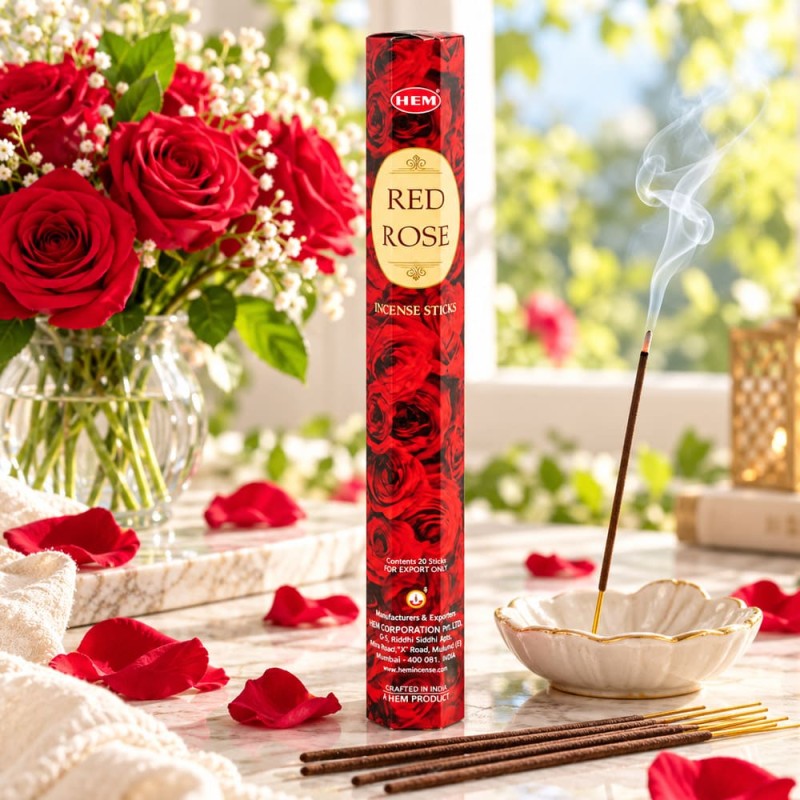 Encens HEM rose rouge, bâtonnets parfum rose