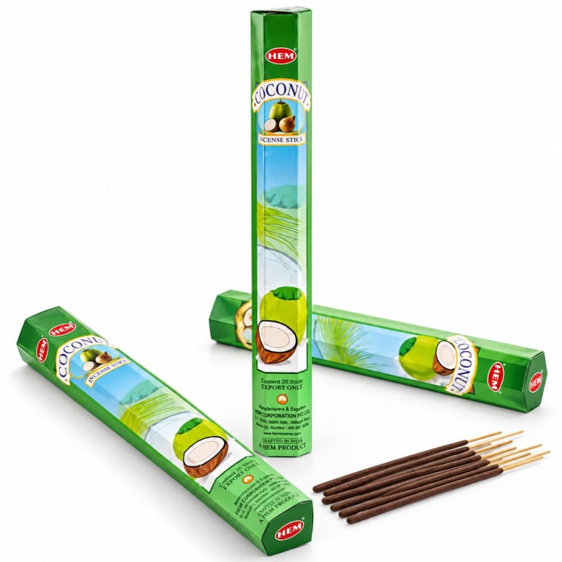 Lot de 3 boîtes hexagonales d'encens HEM Noix de Coco