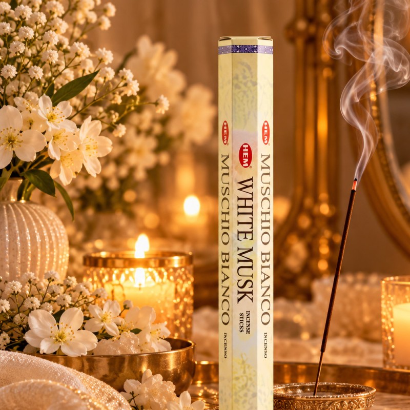 Encens HEM musc blanc pas cher, bâtonnets parfum doux