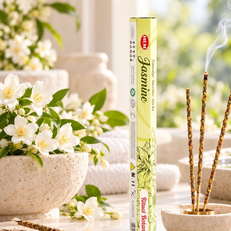 Encens HEM smudge jasmin, bâtonnets épais parfum floral