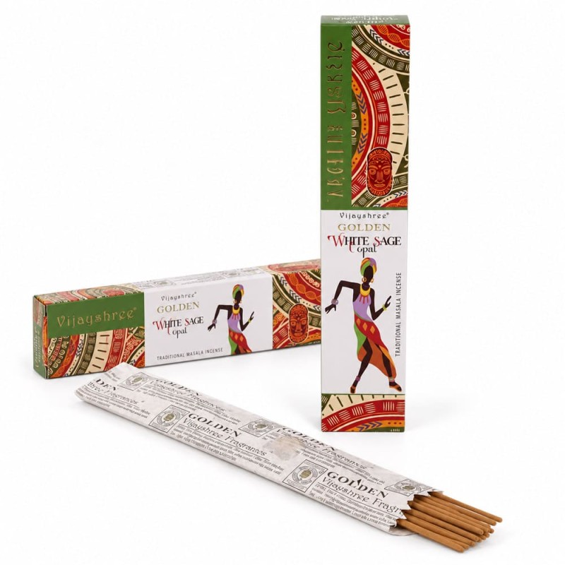 Lot de 2 boîtes d’encens Vijayshree Golden Copal et Sauge Blanche