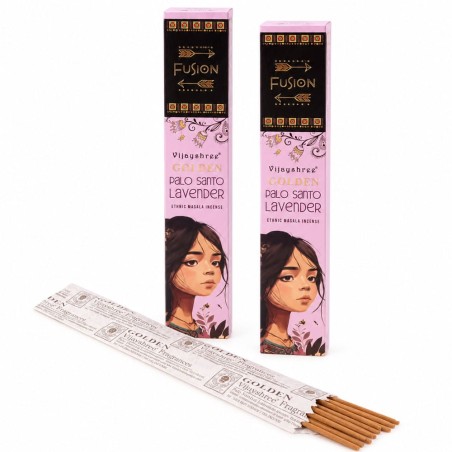 Lot de 2 boîtes d’encens Vijayshree Palo Santo Doré et Lavande