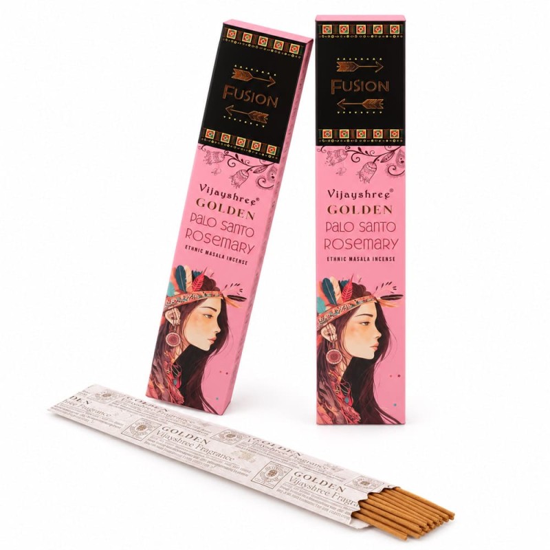 Lot de 2 boîtes d’encens Vijayshree Palo Santo Doré et Romarin