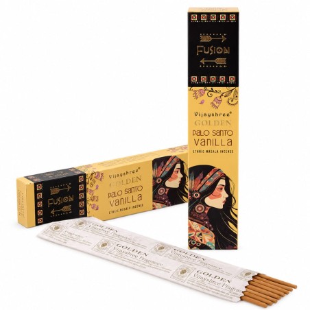 Lot de 2 boîtes d’encens Vijayshree Palo Santo Doré et Vanille