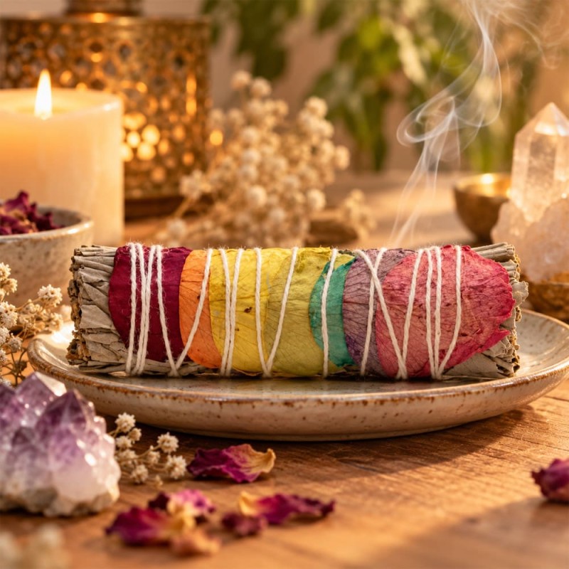 Fagot sauge blanche 7 chakras pétales de rose pas cher