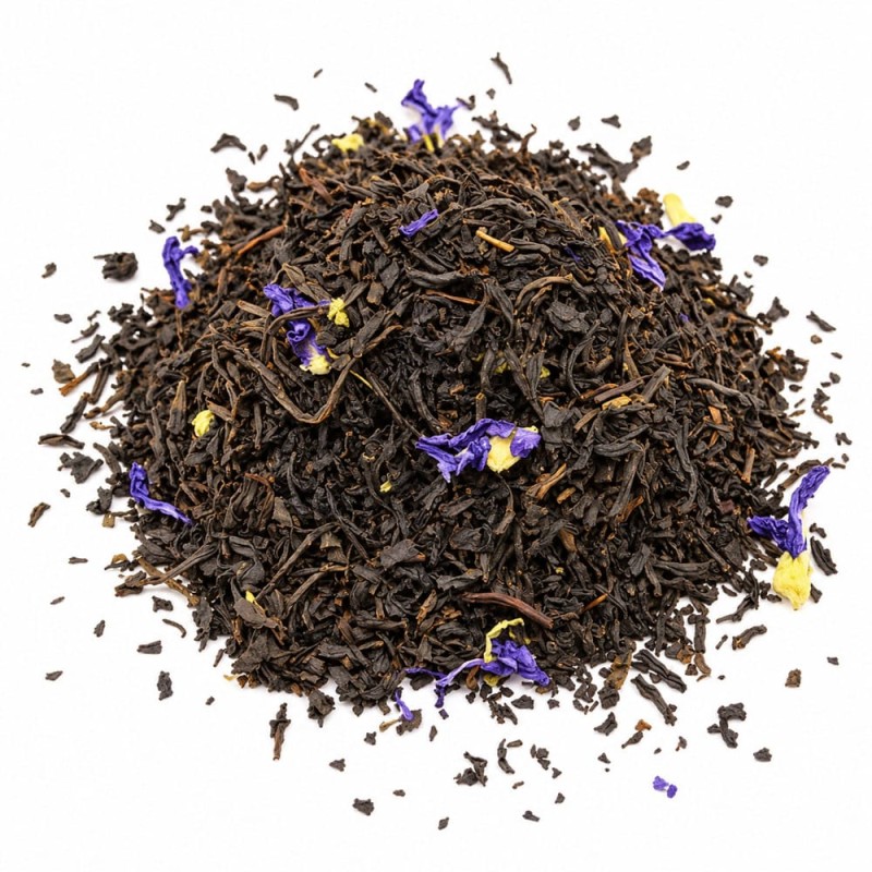 Sachet de 50 g de thé Earl Grey Préféré de Merlin, thé noir aux fleurs de mauve