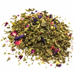 Sachet de 50 g de thé vert Souk de Sérénité à la menthe et aux pétales de rose