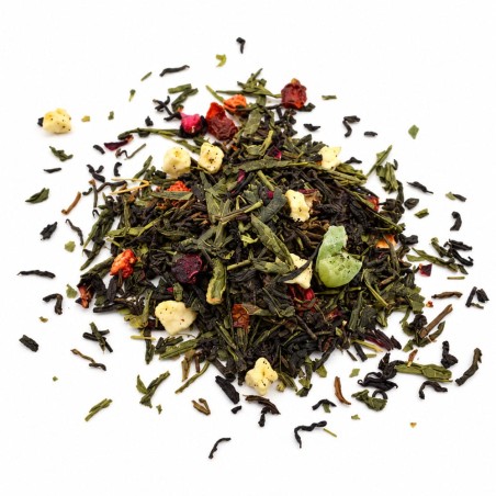 Sachet de 50 g de thé pu-erh Magie du Solstice d’Été au thé vert, au kiwi, à la fraise et à l’hibiscus