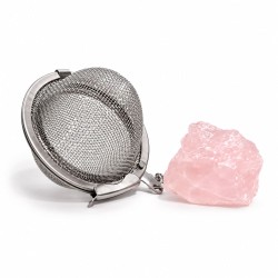 Boule infuseur à thé en acier inoxydable avec pendentif en quartz rose naturel