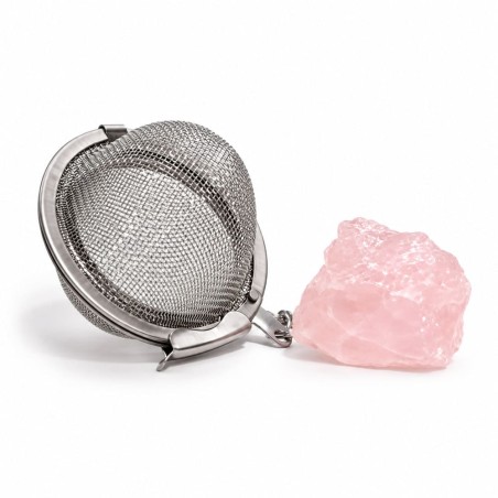 Boule infuseur à thé en acier inoxydable avec pendentif en quartz rose naturel