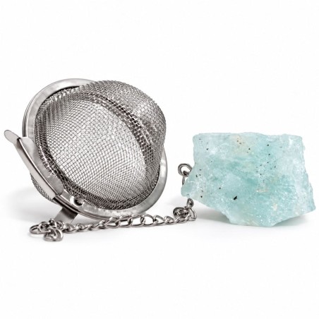 Boule infuseur à thé en acier inoxydable avec pendentif en aigue-marine naturelle bleu pâle