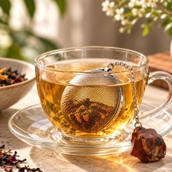 Infuseur à thé boule inox avec pierre mookaïte naturelle