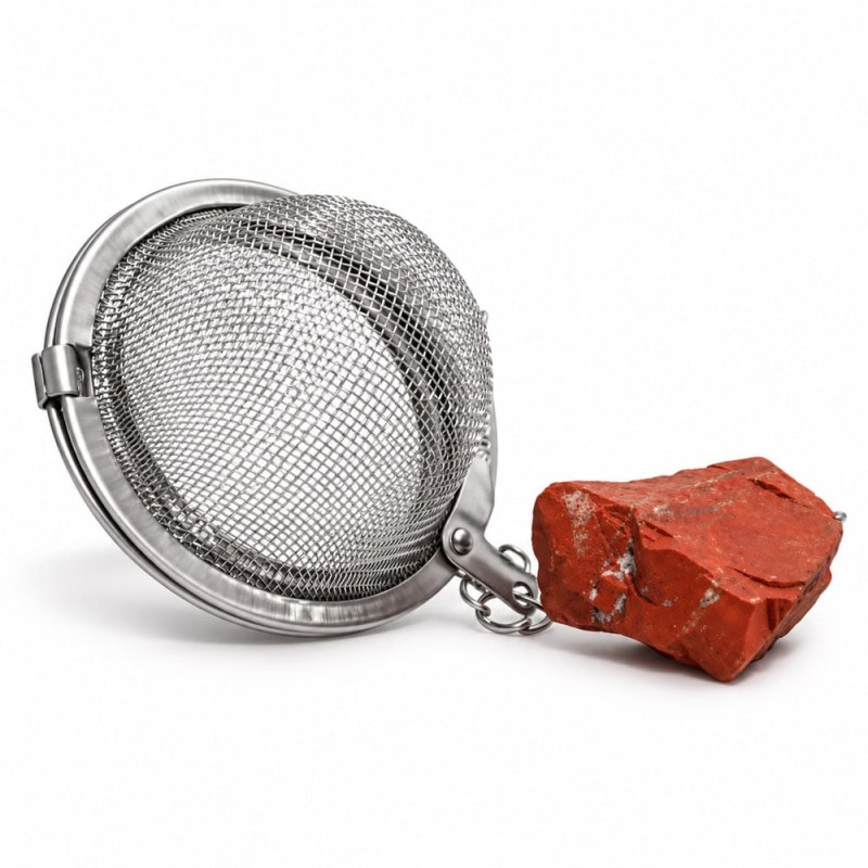 Boule infuseur à thé en acier inoxydable avec pendentif en jaspe rouge naturel