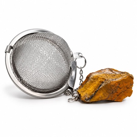 Boule infuseur à thé en acier inoxydable avec pendentif en œil de tigre naturel aux reflets dorés