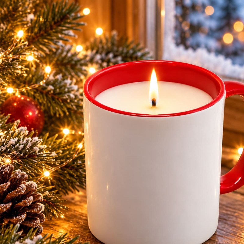 Bougie dans un mug rouge parfum fleur de coton en vente en ligne