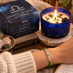 Bougie zodiaque Balance avec bracelet en pierres pas cher
