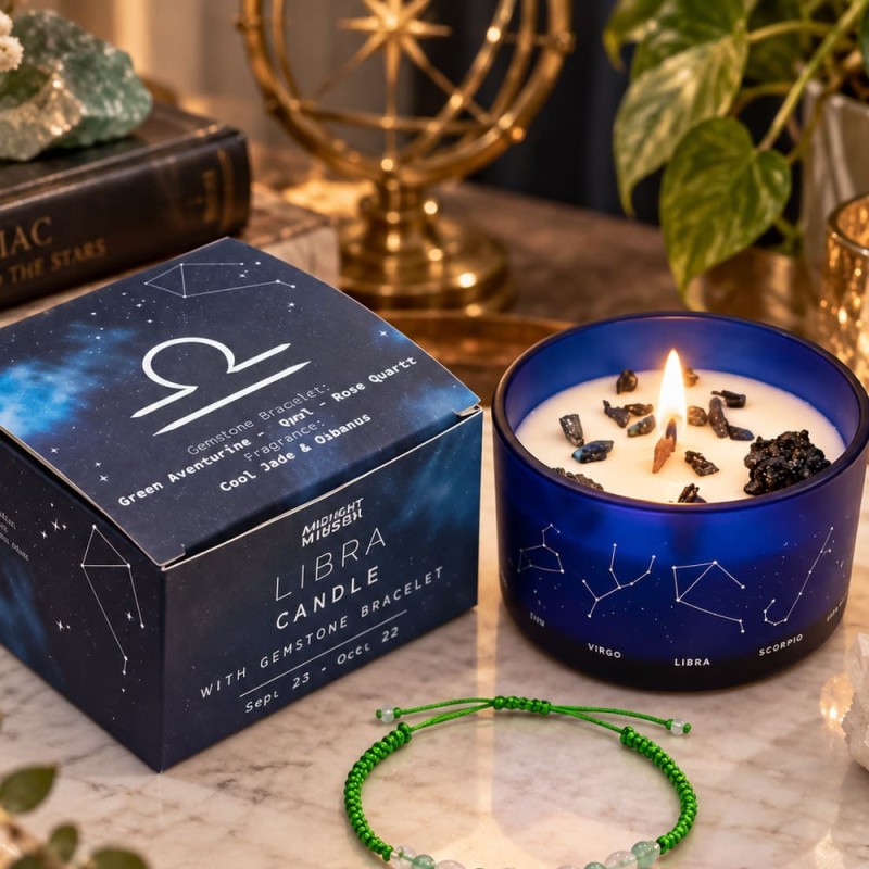 Bougie zodiaque Balance avec bracelet en pierres pas cher