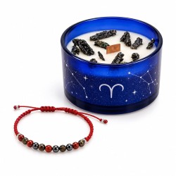 Bougie signe Bélier avec cristaux de quartz et bracelet