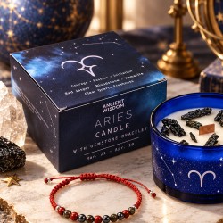 Bougie signe Bélier avec cristaux de quartz et bracelet