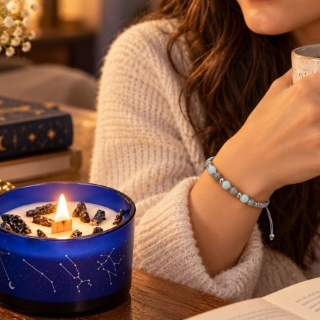 Vente bougie astrologique Cancer avec pierres de lune