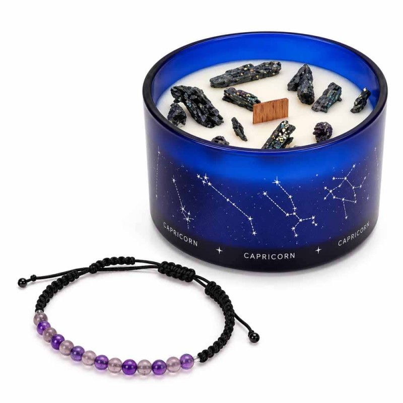 Acheter bougie Capricorne avec lapis-lazuli et bracelet