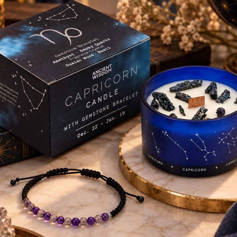 Acheter bougie Capricorne avec lapis-lazuli et bracelet