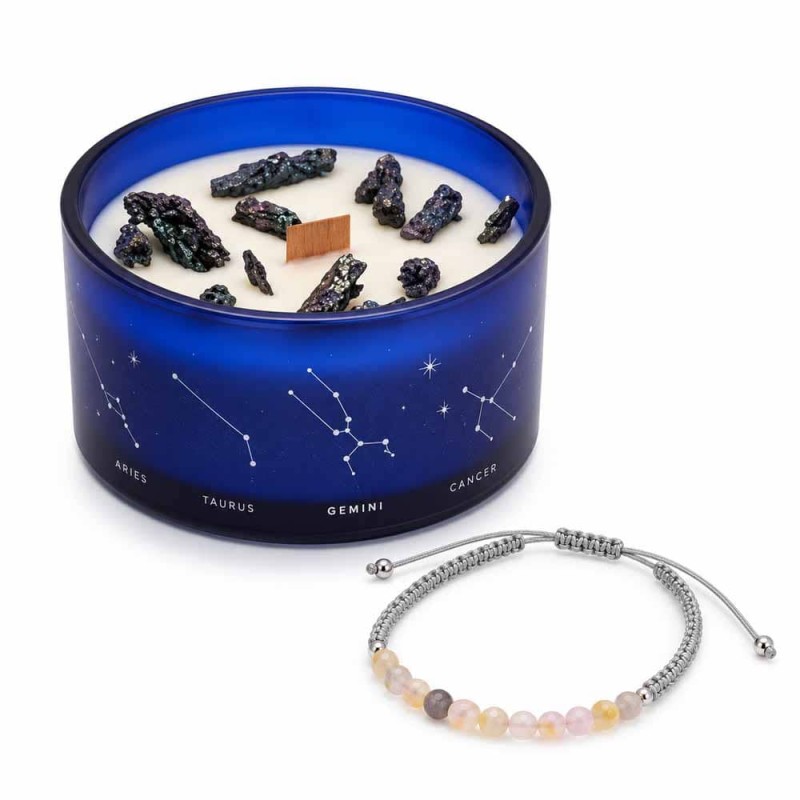 Bougie zodiaque Gémeaux œil de tigre avec bracelet citrine