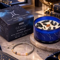 Bougie zodiaque Gémeaux œil de tigre avec bracelet citrine