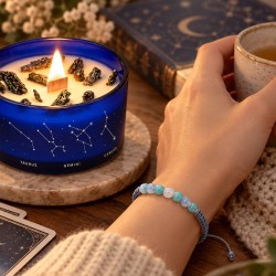 Bougie horoscope Poissons à l’aigue-marine et bracelet