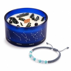 Bougie horoscope Poissons à l’aigue-marine et bracelet