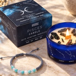 Bougie horoscope Poissons à l’aigue-marine et bracelet