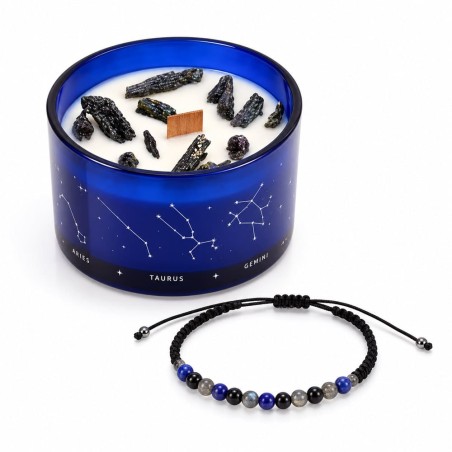 Bougie zodiaque Scorpion obsidienne et bracelet lapis-lazuli