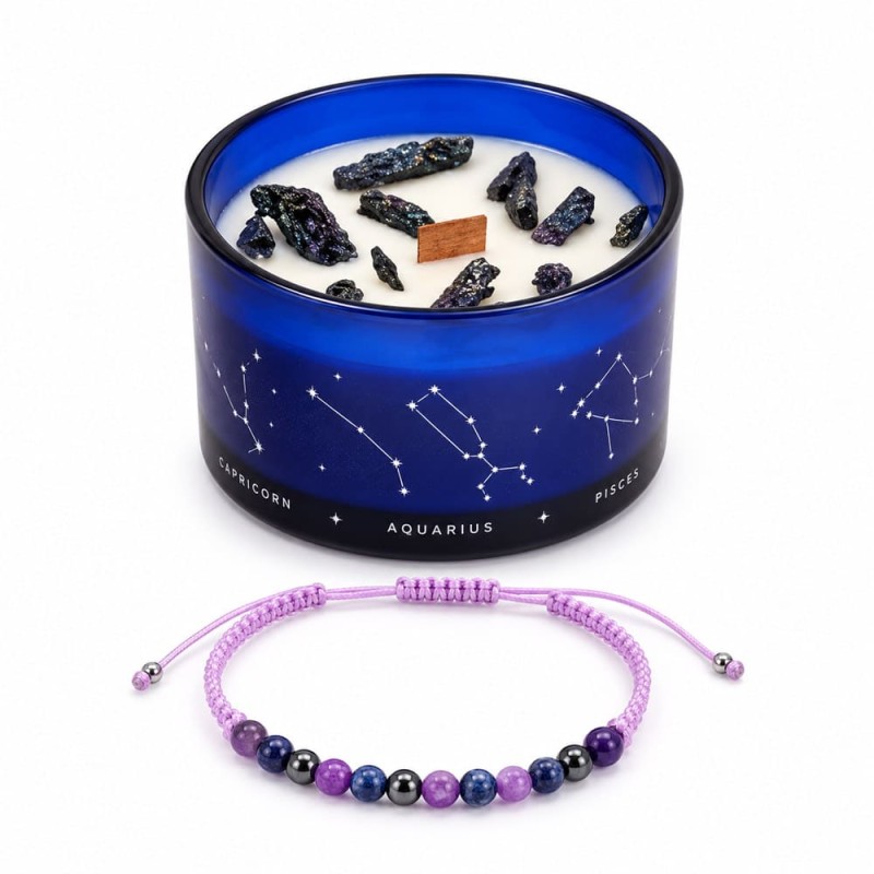 Commander bougie Verseau améthyste avec bracelet pierres
