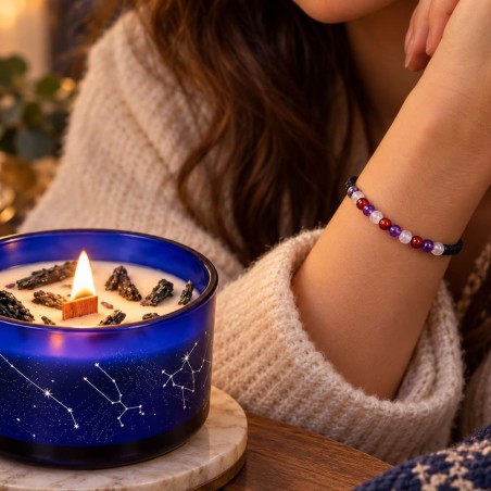 Bougie horoscope Vierge agate arbre avec bracelet pas cher
