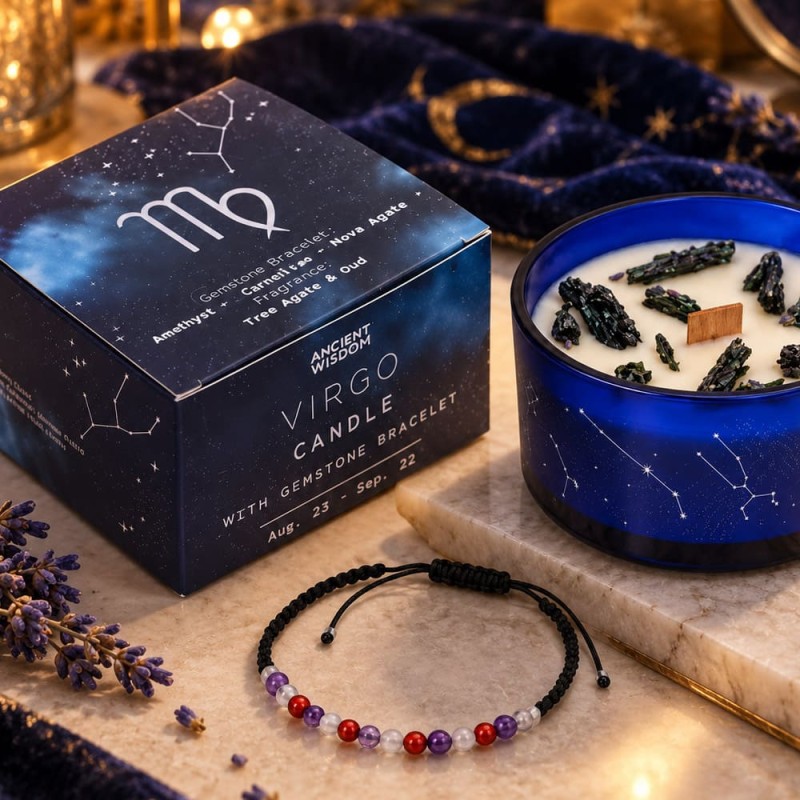 Bougie horoscope Vierge agate arbre avec bracelet pas cher
