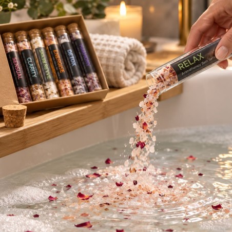 Coffret cadeau sels de bain 7 tubes huiles essentielles