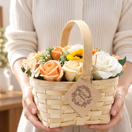 Acheter bouquet fleurs de savon orange en panier osier