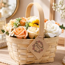 Acheter bouquet fleurs de savon orange en panier osier