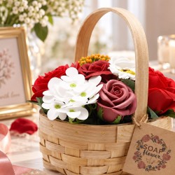 Commander bouquet roses rouges en savon dans panier osier